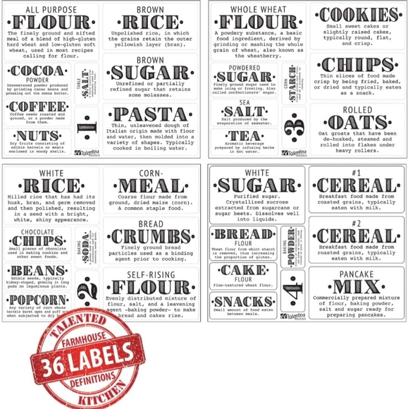 Talented Kitchen 36 Clear Labels Plus Bonus Set Organization For Jars Bins Boxes - Picture 7 of 11